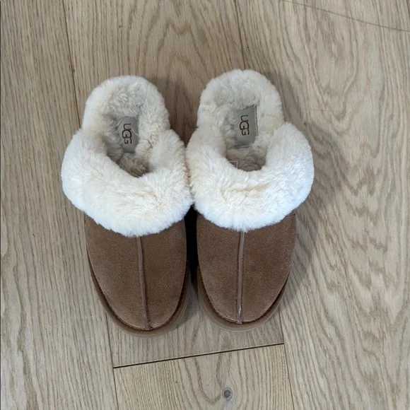 UGG Tan and Cream Shearling Slippers - Picture 2 of 5